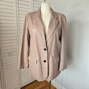 Primark Taupe Faux Leather Blazer Jacket Size 14 Soft Minimalist Chic Neutral
